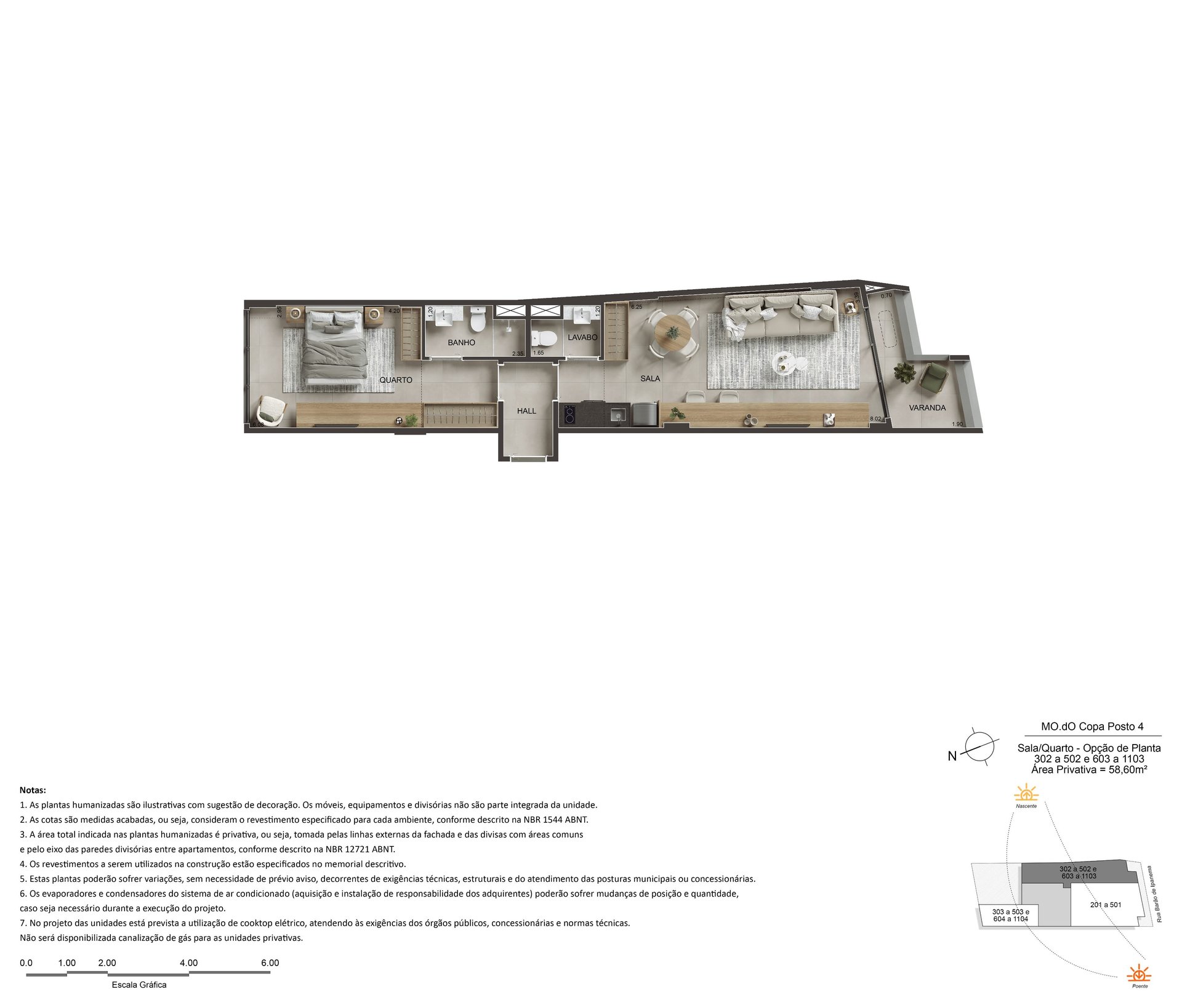 Planta humanizada — Double Studio 58,60 m²